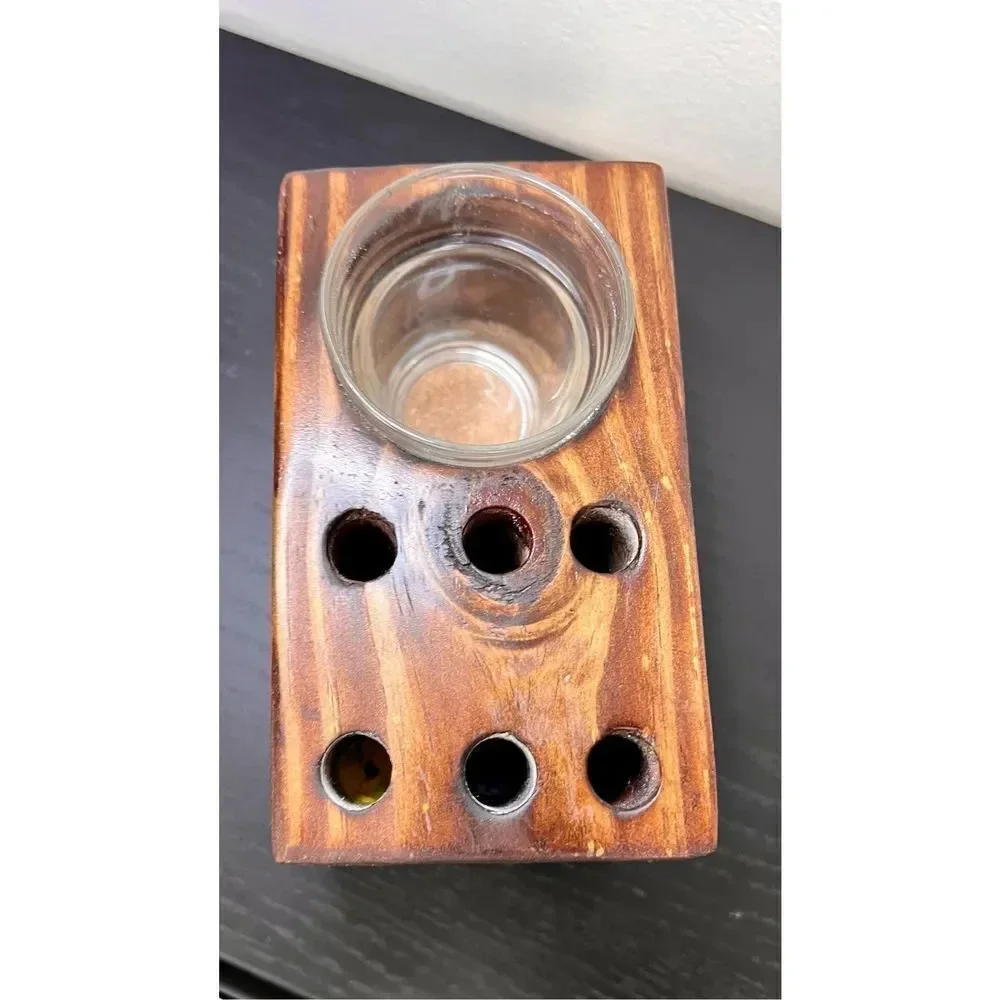 MCM Handmade Wooden Glass Pencil‎ Organizer Brown